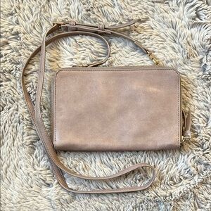 Tan Leather Clutch with Detachable Strap